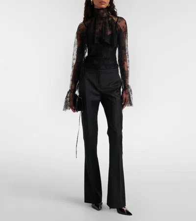 Blumarine Ruffled Sheer Lace Blouse In Black