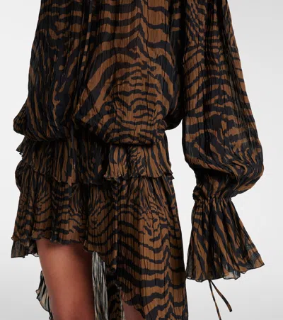 Blumarine Lace-trimmed Zebra-print Chiffon Top In Brown