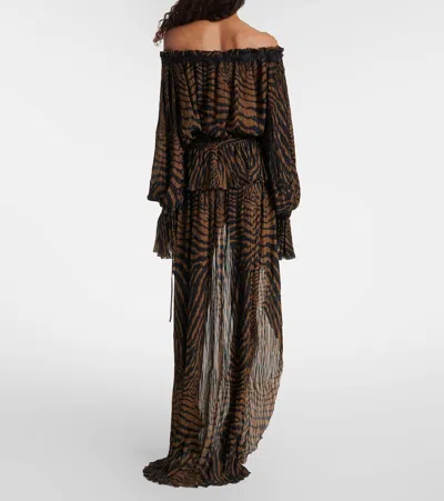 Blumarine Asymmetric Ruffled Printed Maxi Skirt In Brown