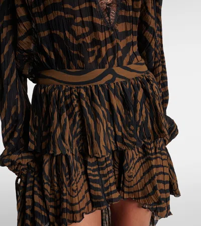 Blumarine Asymmetric Ruffled Printed Maxi Skirt In Brown