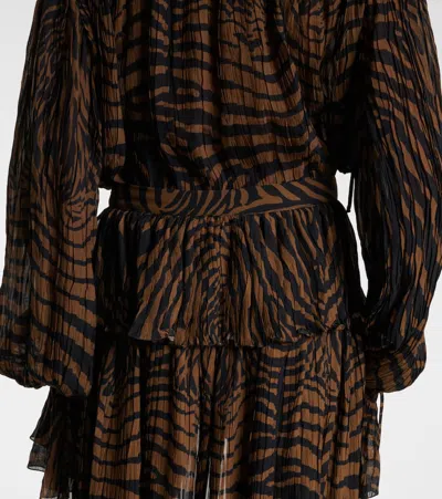 Blumarine Asymmetric Ruffled Printed Maxi Skirt In Brown