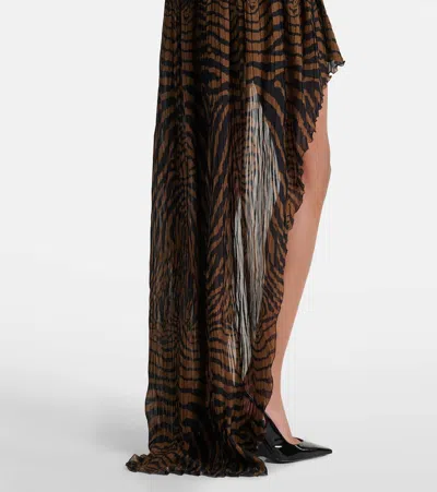 Blumarine Asymmetric Ruffled Printed Maxi Skirt In Brown