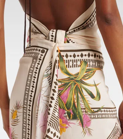 Blumarine Asymmetric Draped Printed Twill Midi Skirt In White