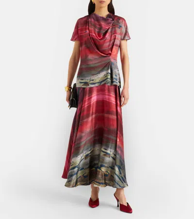 Roksanda Printed Silk Satin Maxi Skirt In Multi