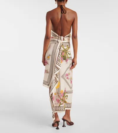 Blumarine Asymmetric Draped Printed Twill Midi Skirt In White