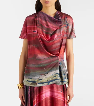 Roksanda Printed Draped Silk Satin Top In Multi