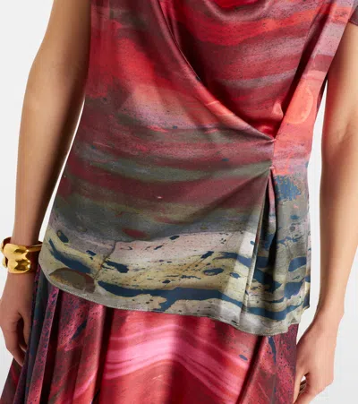Roksanda Printed Draped Silk Satin Top In Multi