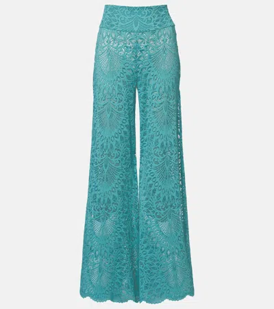 Alexandra Miro Paloma Lace Wide-leg Pants In Blue