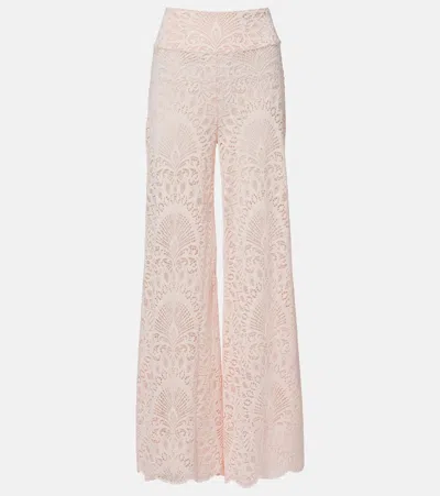 Alexandra Miro Paloma Lace Wide-leg Pants In Pink