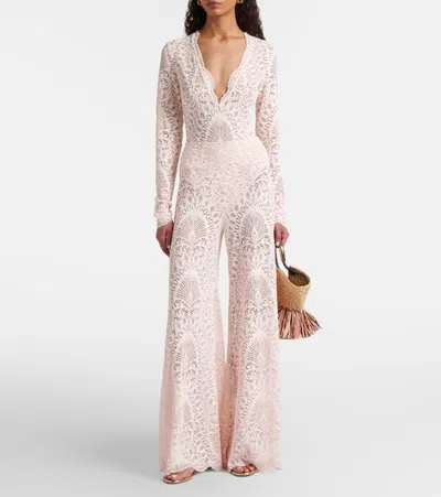 Alexandra Miro Paloma Lace Wide-leg Pants In Pink