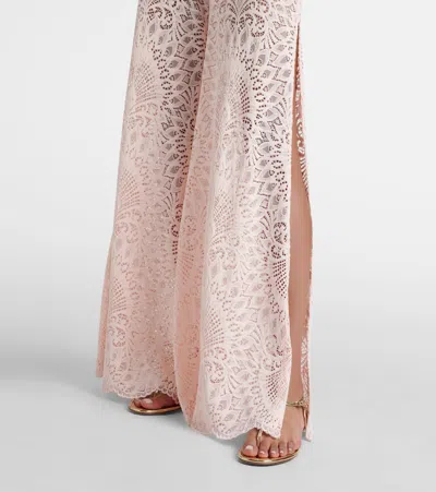 Alexandra Miro Paloma Lace Wide-leg Pants In Pink