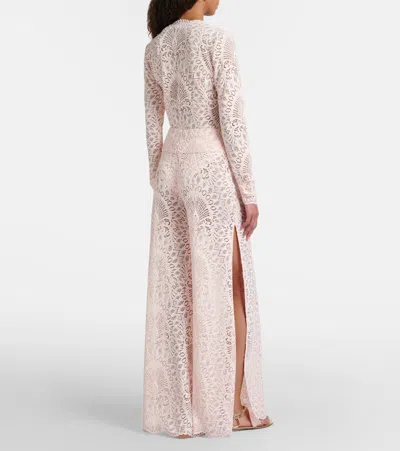Alexandra Miro Paloma Lace Wide-leg Pants In Pink