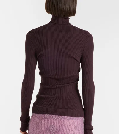 Wolford Ribbed-knit Virgin Wool Turtleneck Top In Purple