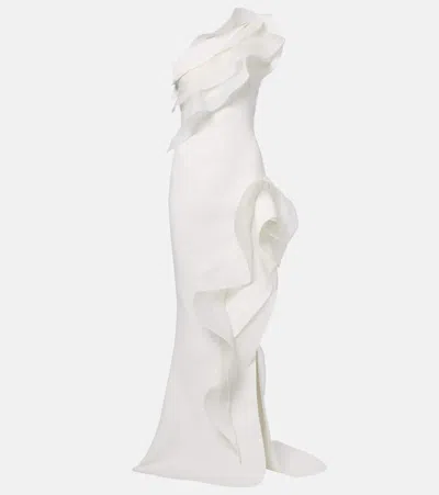 Maticevski Excitement Ruffled One-shoulder Gown In White