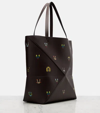 Loewe X Louis Wain Puzzle Fold Cats Leather Tote Bag In Brown