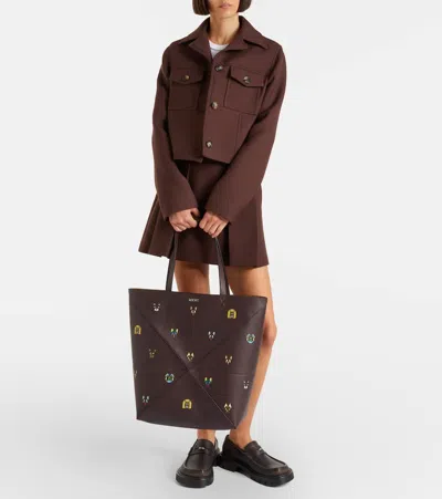 Loewe X Louis Wain Puzzle Fold Cats Leather Tote Bag In Brown