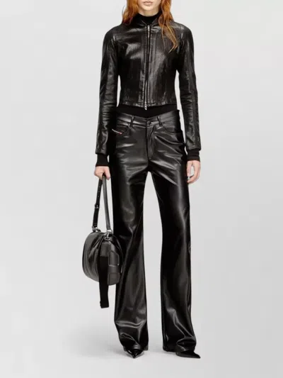 Diesel Faux Leather Wide Leg Trousers Belt Loops In Black