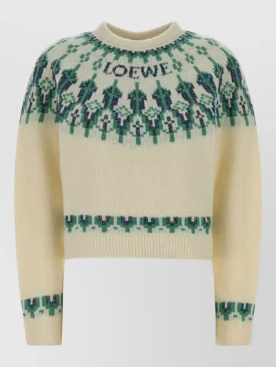 Loewe Stretch Wool Blend Cropped Sweater Graphic In Neutral
