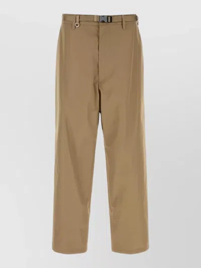 Prada Straight Leg Technical Fabric Trousers Belt Loops In Brown