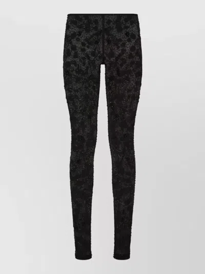 Dolce & Gabbana Sequin Floral Skinny Leggings Mid Rise Stretch In Black