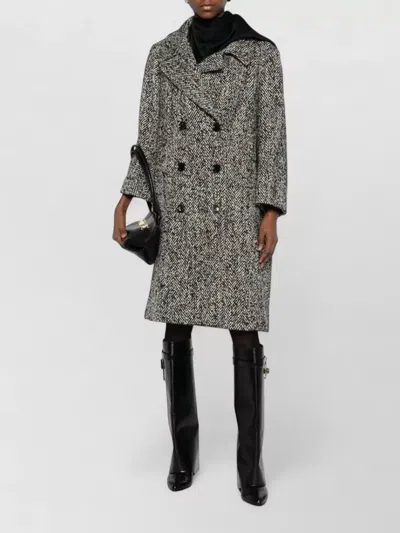 Dolce & Gabbana Herringbone Long Coat Double Breasted Virgin Wool In Black