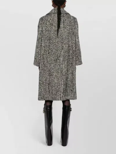 Dolce & Gabbana Herringbone Long Coat Double Breasted Virgin Wool In Black