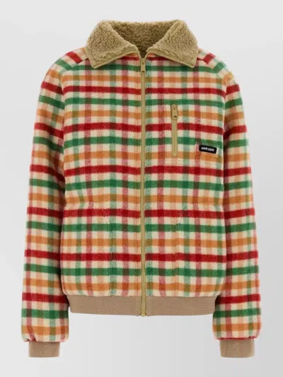 Miu Miu Wool Jacket Plaid Pattern Shearling Collar In Green