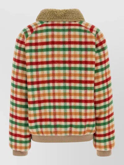 Miu Miu Wool Jacket Plaid Pattern Shearling Collar In Green
