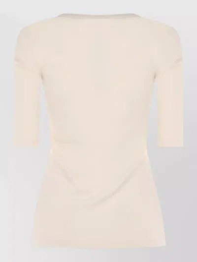 Fabiana Filippi Ribbed Cotton Jersey U Neck T-shirt Filo Diamante Detail In White