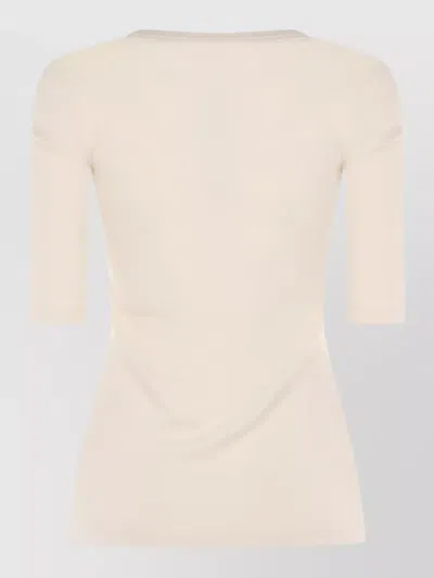 Fabiana Filippi Ribbed Cotton Jersey U Neck T-shirt Filo Diamante Detail In White
