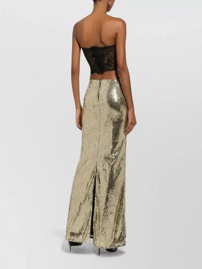 Dolce & Gabbana Strapless Sequin Cropped Lace Evening Top In Green