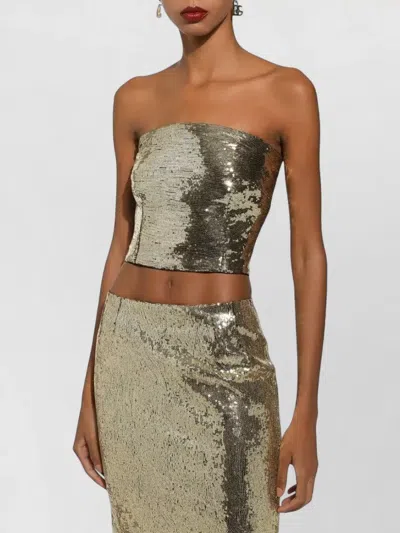 Dolce & Gabbana Strapless Sequin Cropped Lace Evening Top In Green