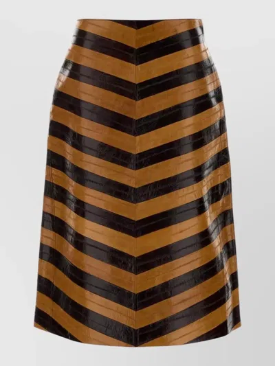 Fendi Chevron Pattern High Waist Leather Skirt In Brown