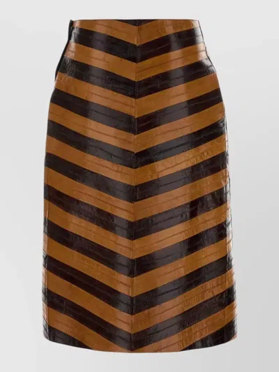 Fendi Chevron Pattern High Waist Leather Skirt In Brown