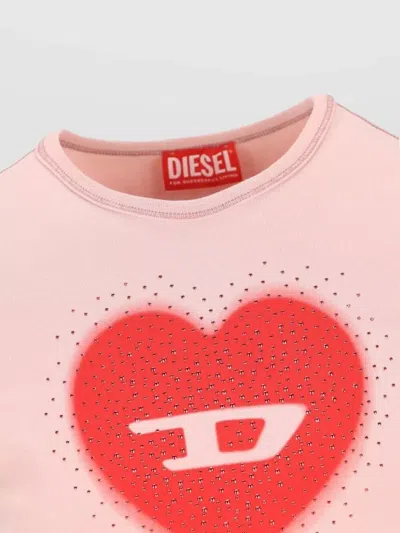 Diesel Heart Cotton T-shirt Rhinestone Graphic In Pink