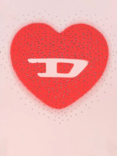 Diesel Heart Cotton T-shirt Rhinestone Graphic In Pink