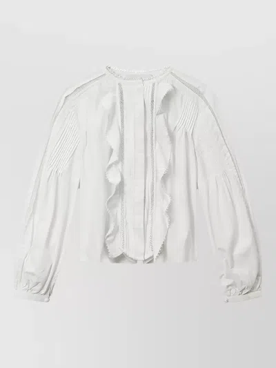 Isabel Marant Cubraly Lace-trimmed Ruffled Pintucked Cotton-poplin Blouse In White