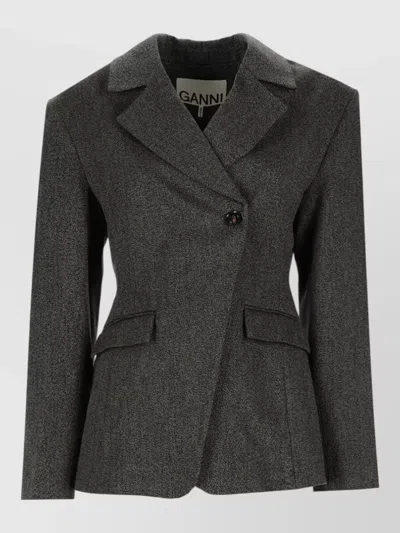 Ganni Mouline Double-breasted Cotton-blend Blazer In Gray