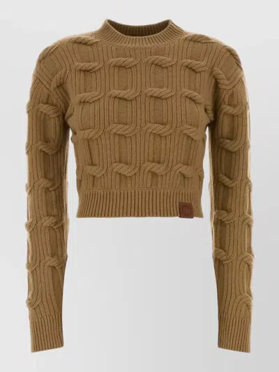 Stella Mccartney Wool Sweater Cropped Long Sleeves Crew Neck In Brown
