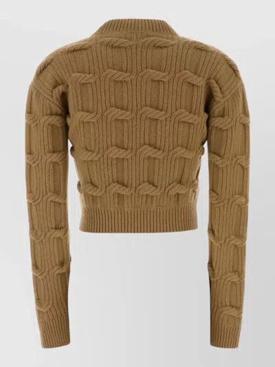 Stella Mccartney Wool Sweater Cropped Long Sleeves Crew Neck In Brown
