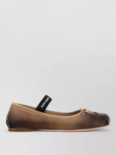Miu Miu Leather Ballerinas Round Toe Gradient Bow In Brown