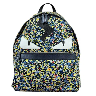 Pre-owned Fendi Black Multi-color Nylon Leather Backpack ()