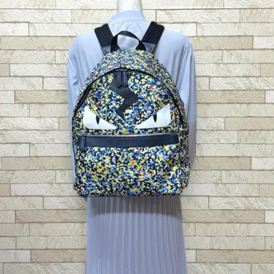 Pre-owned Fendi Black Multi-color Nylon Leather Backpack ()