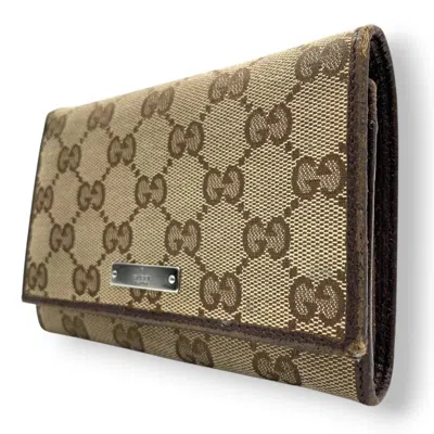 Pre-owned Gucci Beige Brown Dark Brown Gg Canvas Wallet (bi-fold) ()