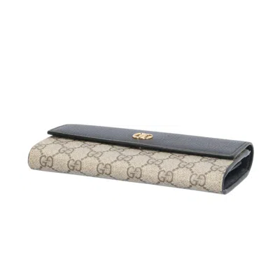 Pre-owned Gucci Beige Black Gg Supreme Canvas Leather Long Wallet (tri-fold) () In Multi