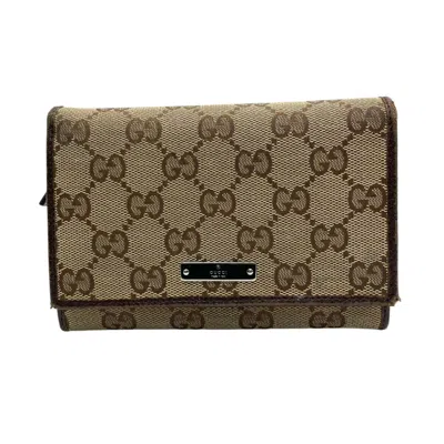 Pre-owned Gucci Beige Brown Dark Brown Gg Canvas Wallet (bi-fold) ()