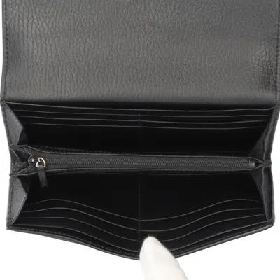 Pre-owned Gucci Beige Black Gg Supreme Canvas Leather Long Wallet (tri-fold) () In Multi