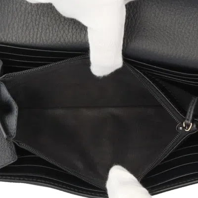 Pre-owned Gucci Beige Black Gg Supreme Canvas Leather Long Wallet (tri-fold) () In Multi