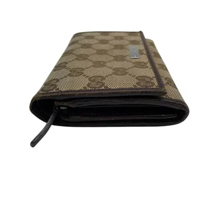 Pre-owned Gucci Beige Brown Dark Brown Gg Canvas Wallet (bi-fold) ()