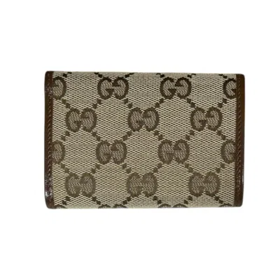 Pre-owned Gucci Beige Brown Gg Canvas Leather Wallet (tri-fold) () In Multi